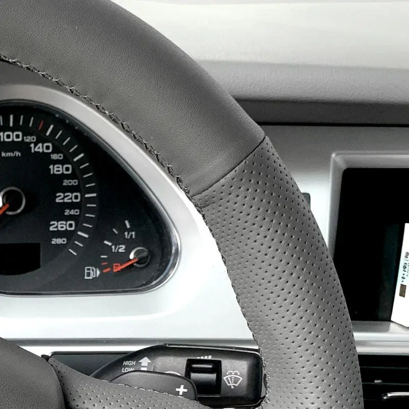 Protector volante cuero perforado gris para Audi A3 A4 A5 A6 A8 Q5 Q7 - imagen 4