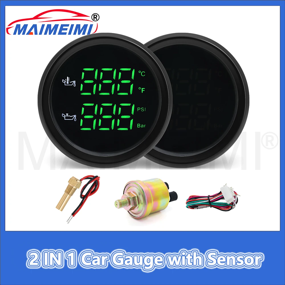 Medidor presión y temperatura de aceite 2 en 1 coche retroiluminado