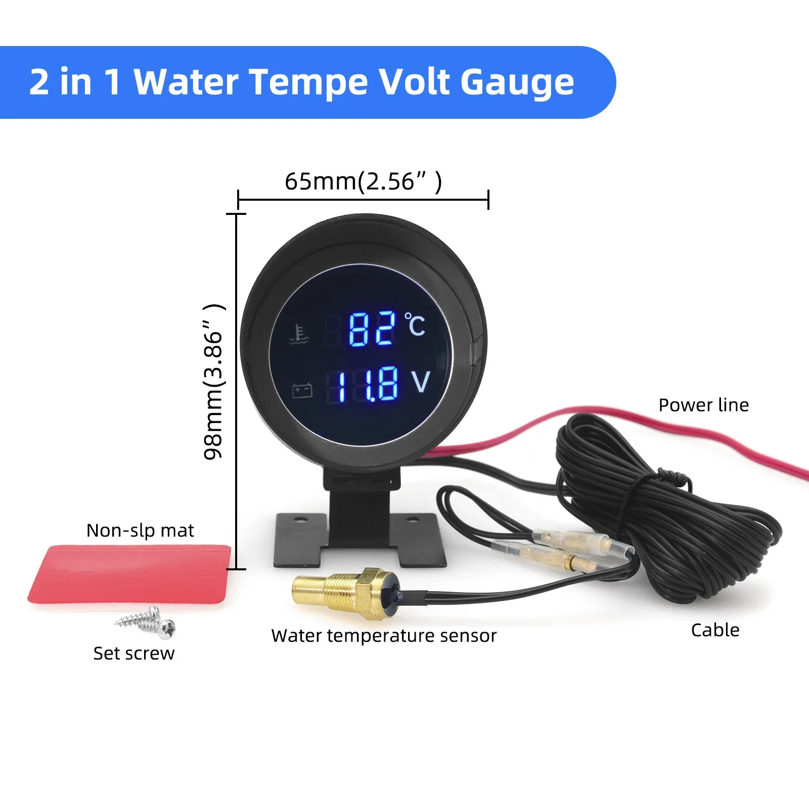 Medidor Temp Agua y Voltímetro LED Redondo 2 en 1 - 12V/24V Coche Camión - imagen 4