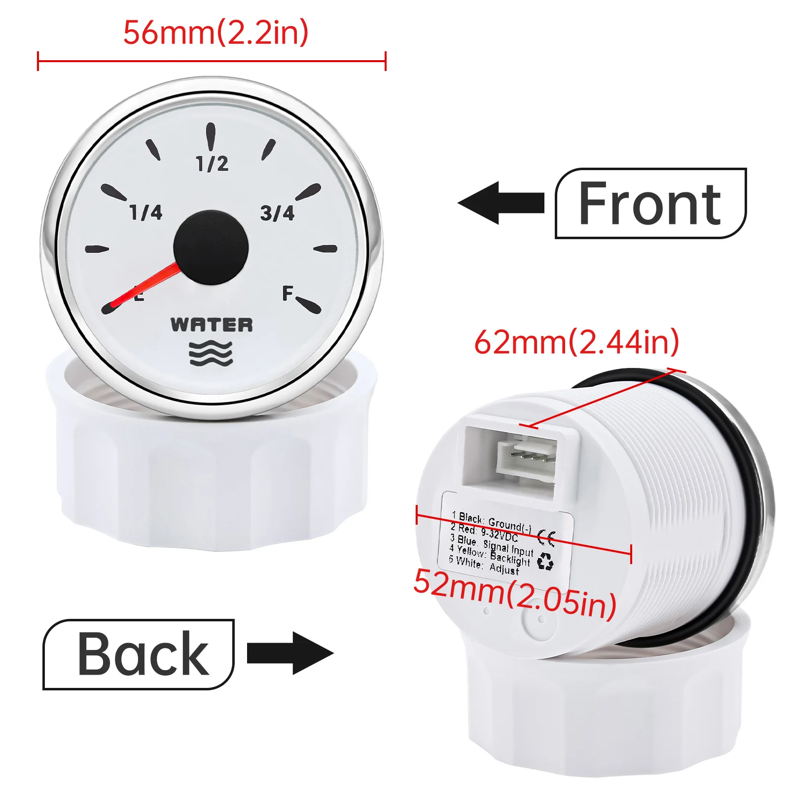Medidor de nivel de agua 52 mm 0-190 ohm para coche y barco - imagen 5