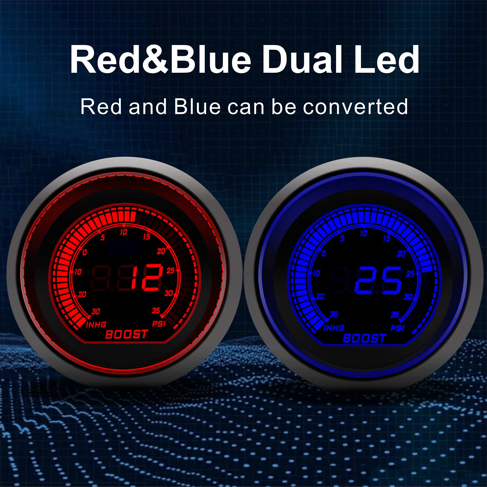 Manómetro presión turbo digital con sensor – Retroiluminación LED 12V - imagen 2