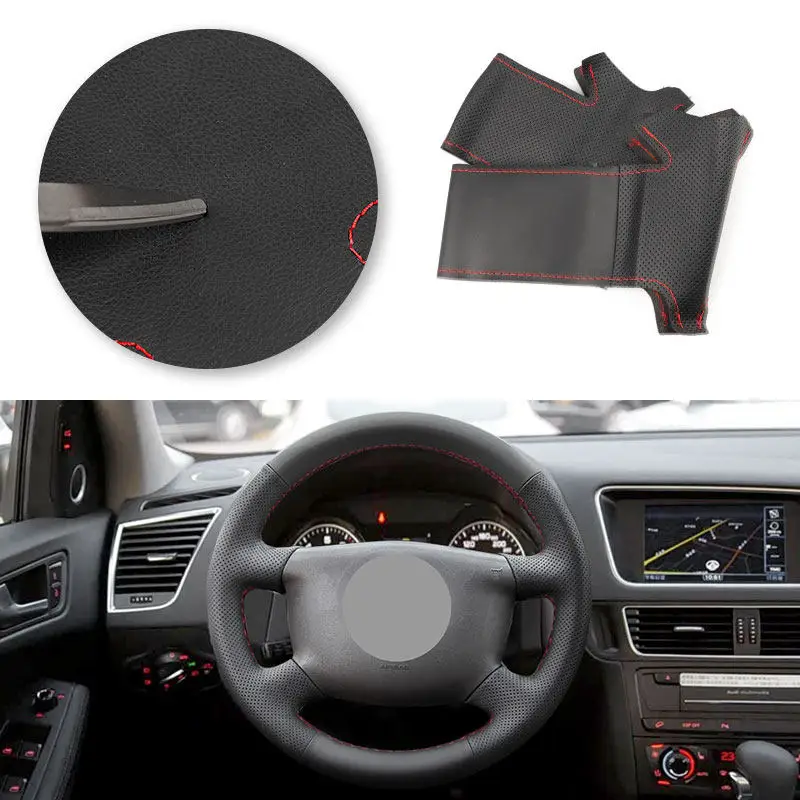 Costurado a mano para Audi A2 (8Z) A3 (8L) A4 (B5 B6) A6 (C5) A8 D2 S4 embellecedor de cubierta de volante de cuero perforado de microfibra para coche