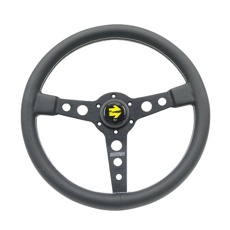 Volante de carreras plano 350 mm en cuero para coche - imagen 3