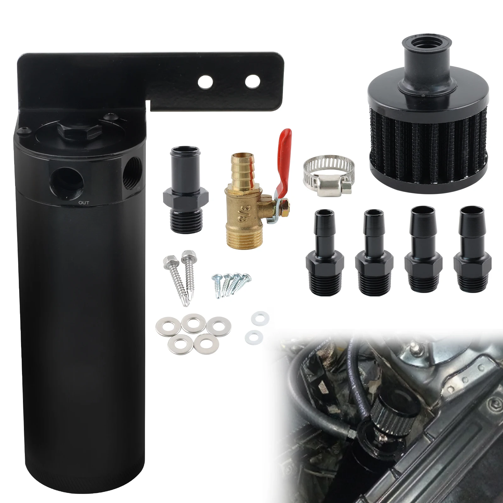 Lata captura de aceite 750ML 2 puertos filtro válvula – Universal