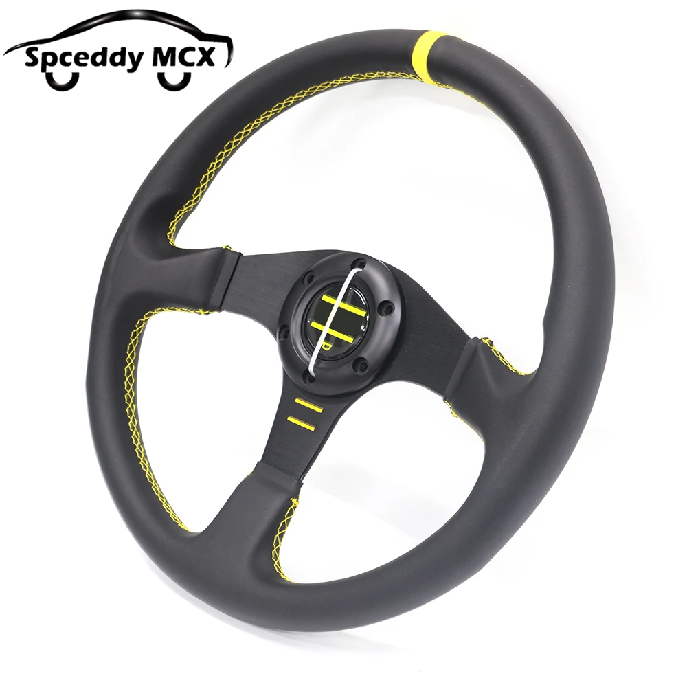 Volante Deportivo Cuero 350mm Estilo JDM – Amarillo y Negro - imagen 4