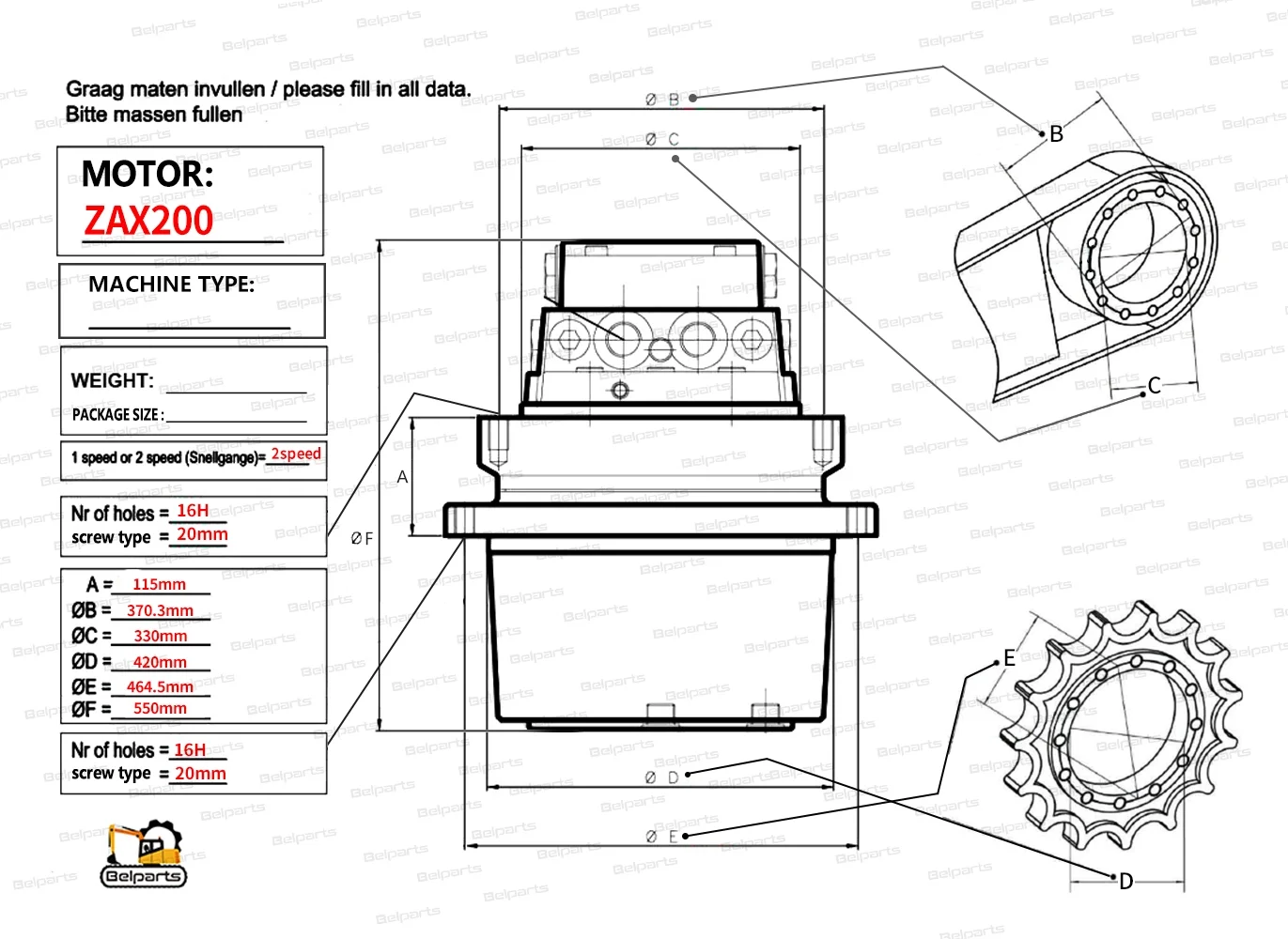 Reductor principal Hitachi ZX200/ZX210 con motor hidráulico - imagen 4