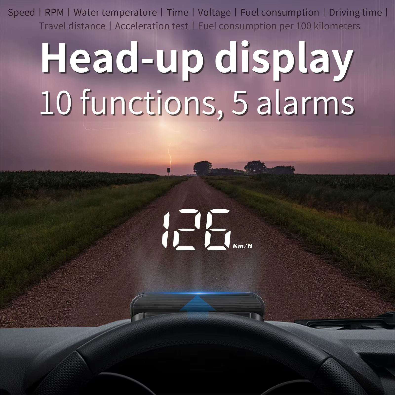 Pantalla HUD OBD M5 con temperatura del agua y alarma de velocidad - imagen 2