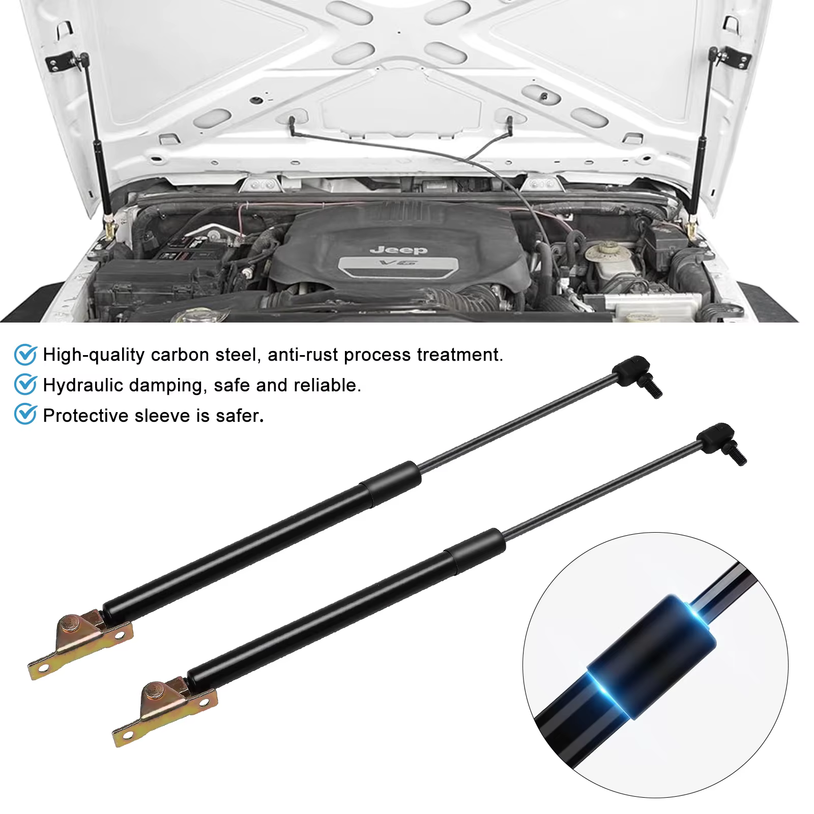 Kit de Asistencia de puntales de soporte de elevación de capó negro, Compatible con Jeep Wrangler JK y Unlimited 2011-2018 2/4, puerta, 1 par - imagen 4