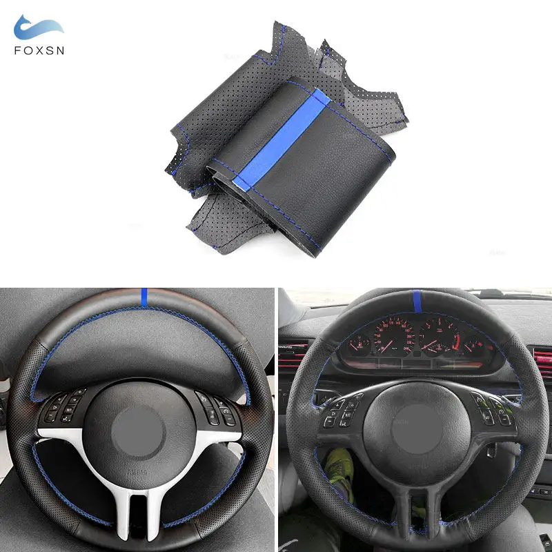 Funda de volante de cuero perforado azul BMW E46, E39, X5, Z3 y E36