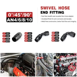 Manguera giratoria de combustible de aceite, de aluminio anoizado codo recto, 45, 90 grados, accesorio reutilizable, AN6, 8, 10