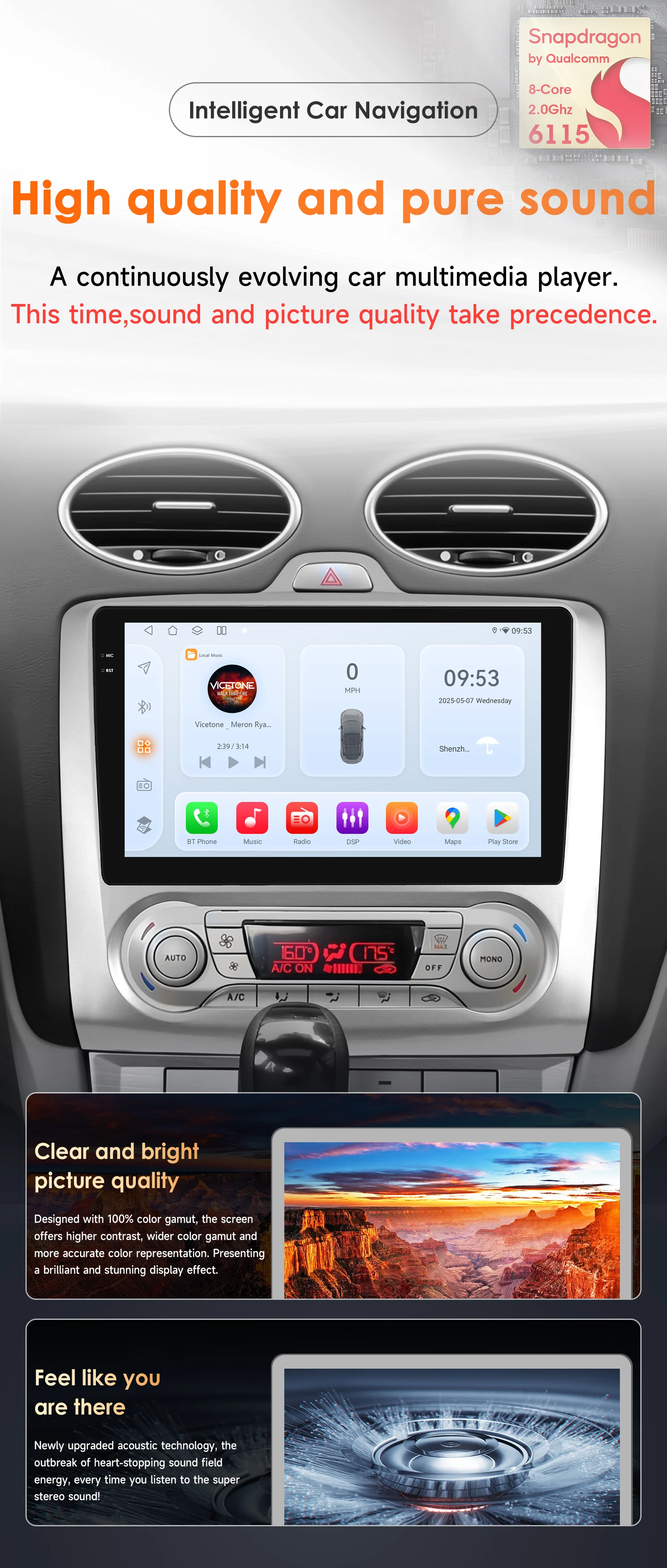 Hizpo Radio 2DIN Android 14 con CarPlay – Ford Focus 2004-2011 - imagen 2