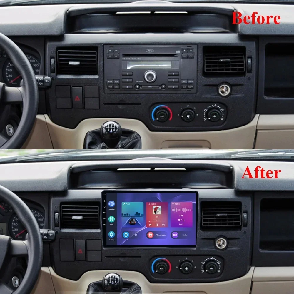Radio Android 9″ con CarPlay inalámbrico para Ford Transit 2009-2019 - imagen 2
