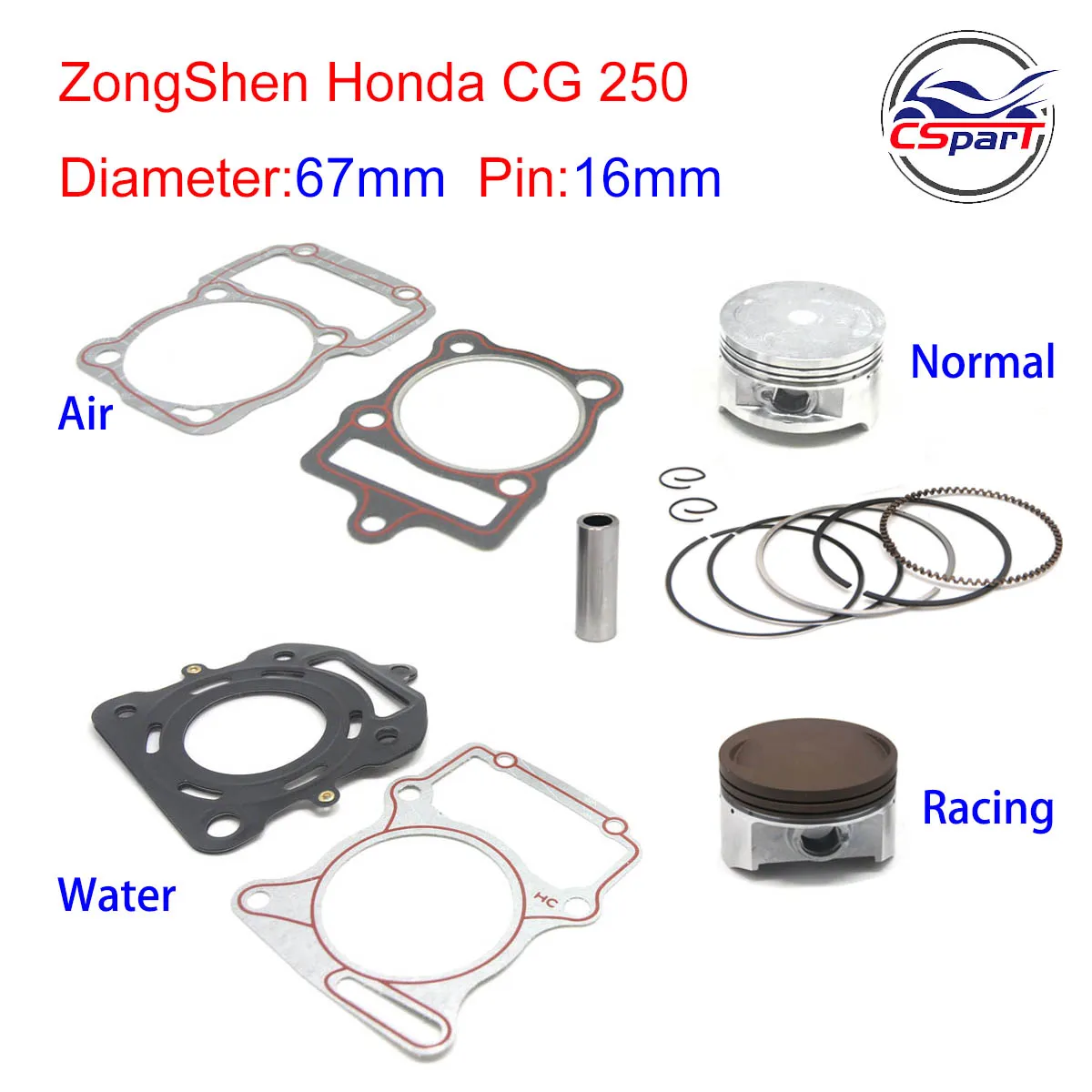 Pistón CG250 67 mm con bulón de 16 mm para Honda y Lifan