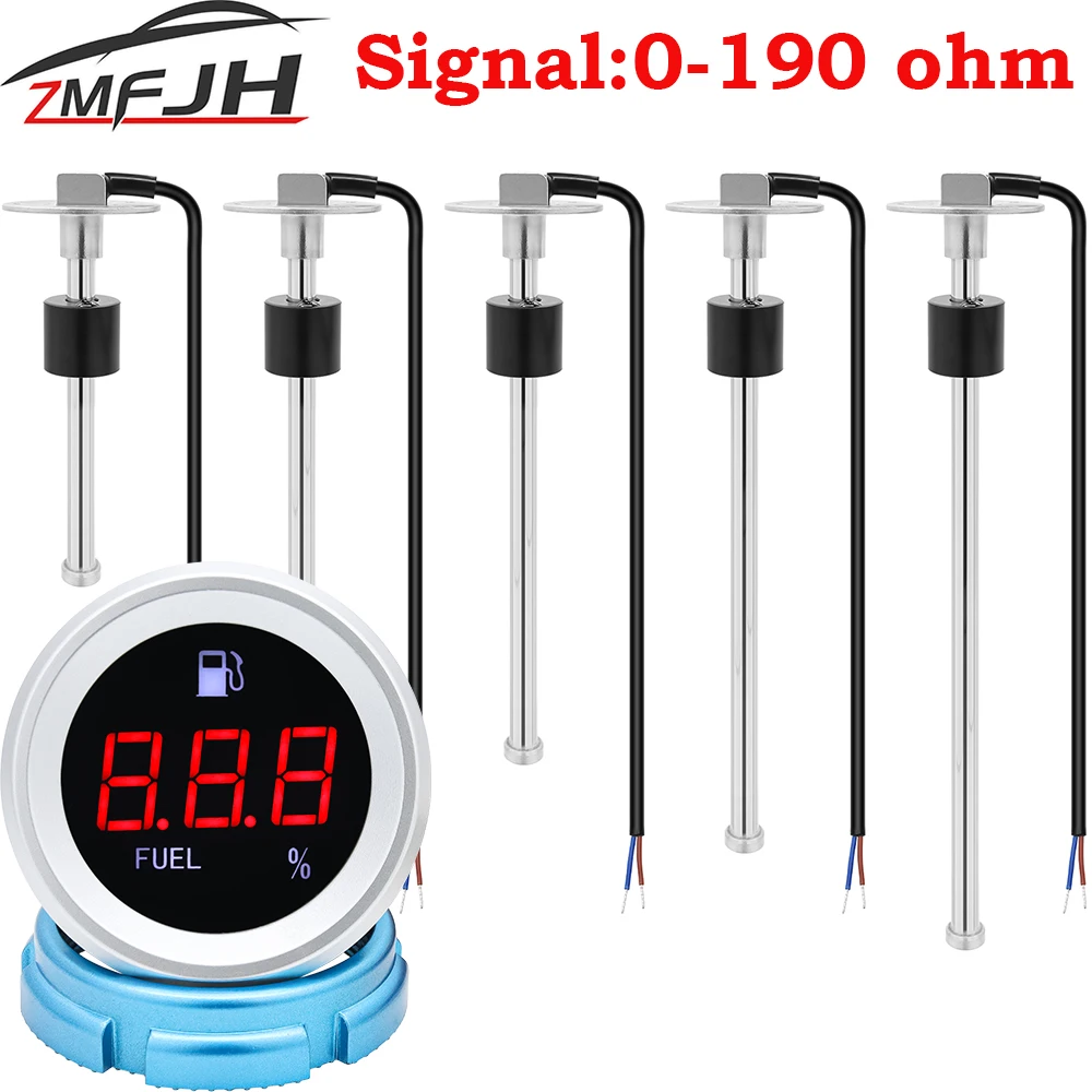 Un indicador de nivel de combustible marino para barco, coche, 52MM, con luz de alarma para Sensor de nivel de combustible de acero inoxidable, 0-190Ohm, 100-550mm, medidor de tanque de aceite