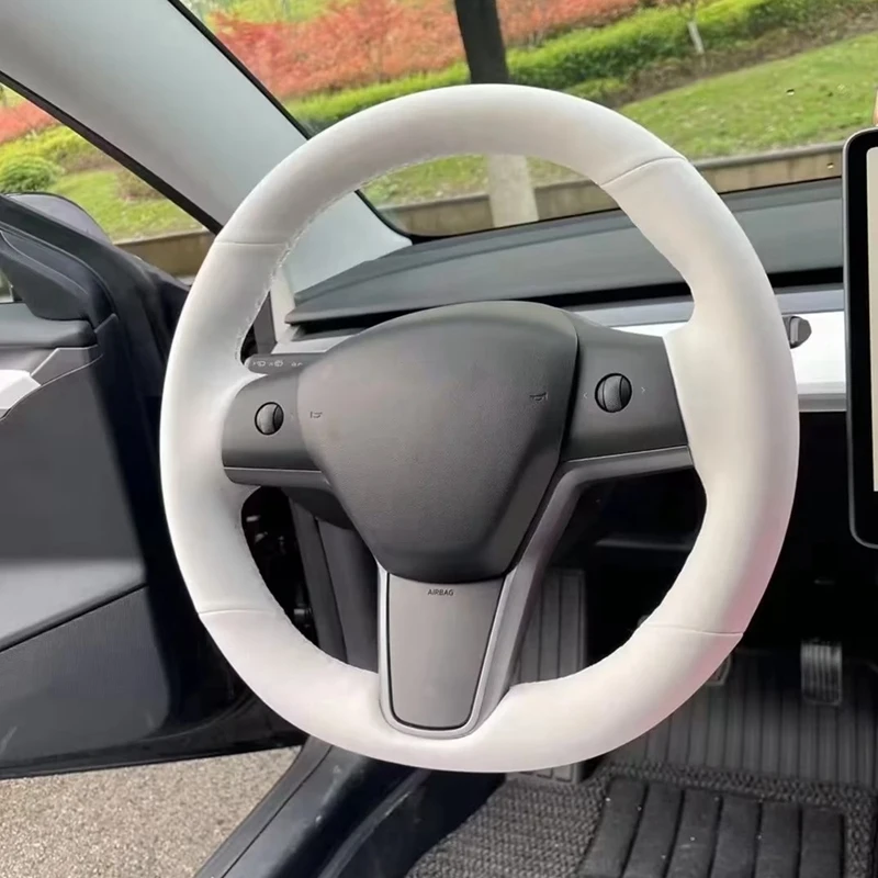 Funda de volante blanca cosida a mano para Tesla Model 3/X/Y/S - imagen 5