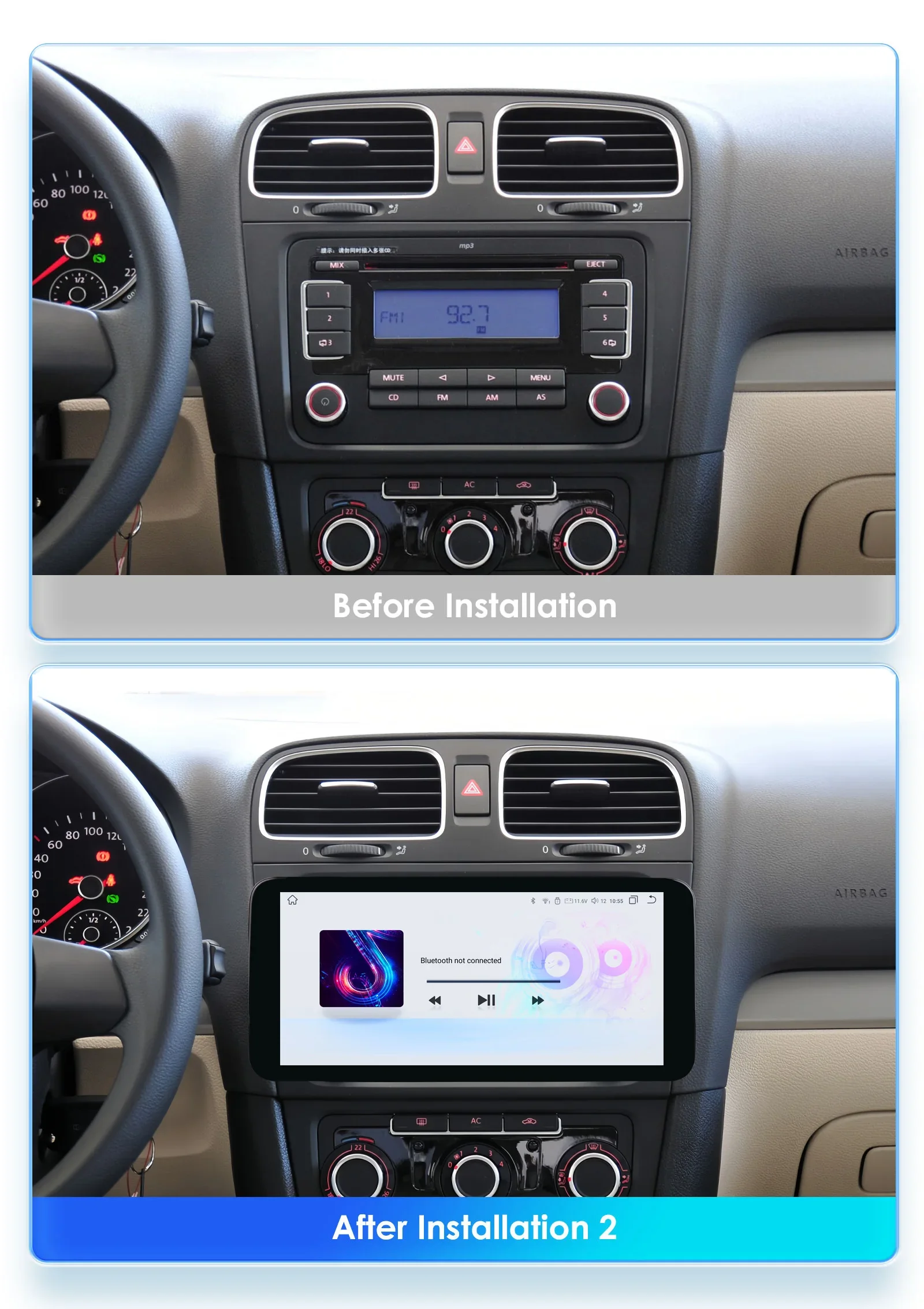 Radio Android 12 10.33" 2DIN CarPlay – VW Golf, Jetta, Tiguan - imagen 3