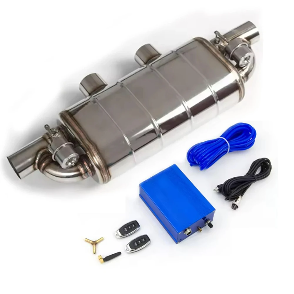 Silenciador en T de escape Universal de 76-63MM, doble entrada, doble salida, válvula de vacío Catback, silenciador de escape con Control remoto de acero inoxidable - imagen 2