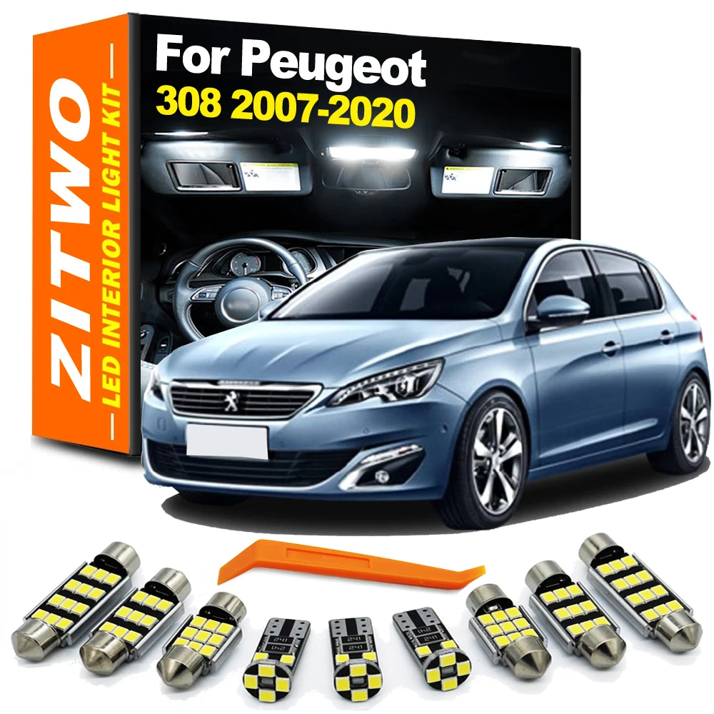 14 Uds bombilla Interior de coche para Peugeot 308 MK1 MK2 I II 1 2 2007- 2016 2017 2018 2019 2020 Kit de luces LED para maletero de lectura de cúpula Interior