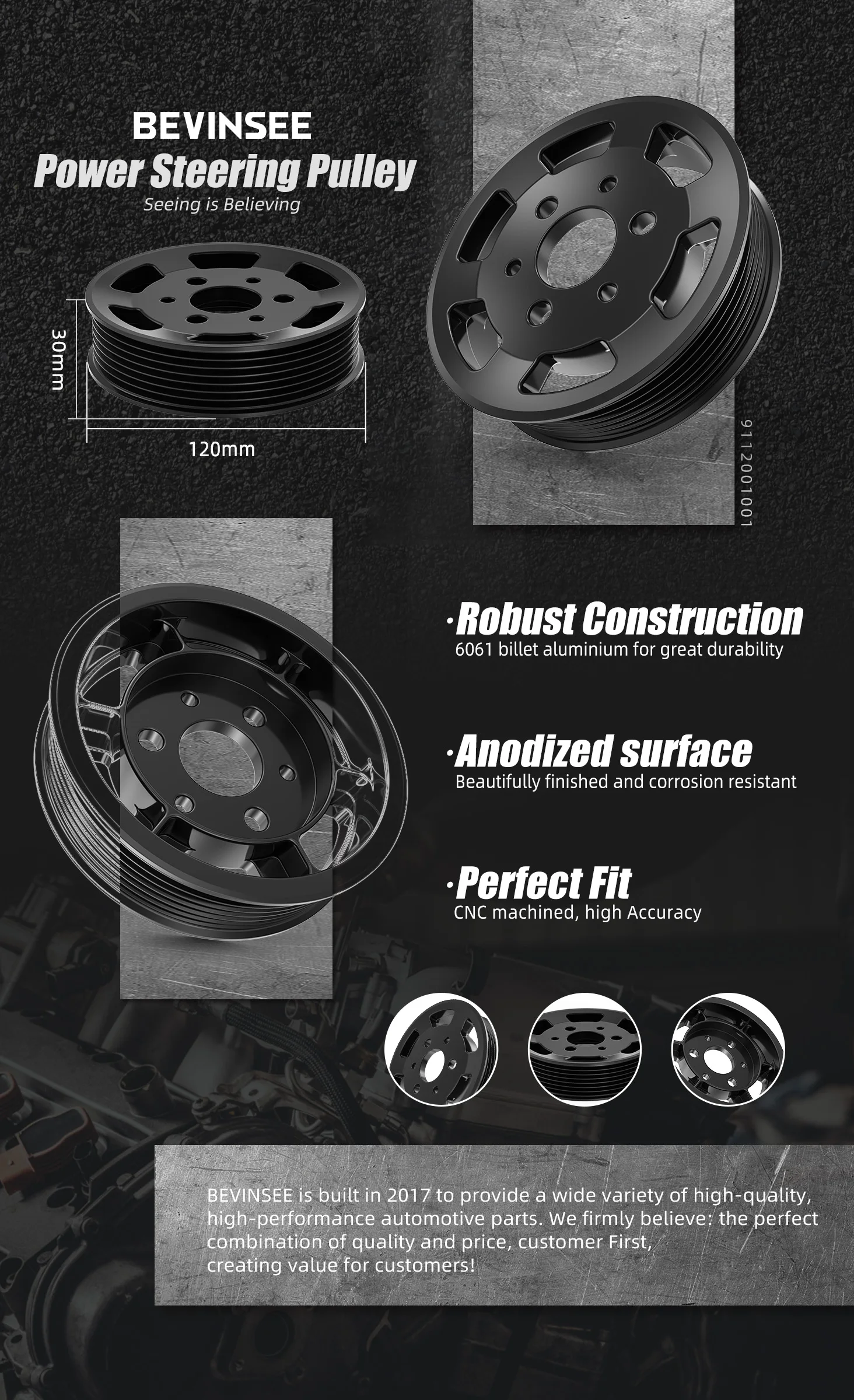 Polea de dirección asistida Bevinsee de aluminio para BMW N55