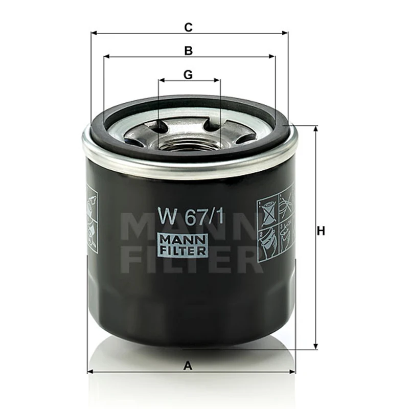 Filtro de aceite MANN W67/1 Subaru Forester, Nissan 370Z 15208KA011 - imagen 2