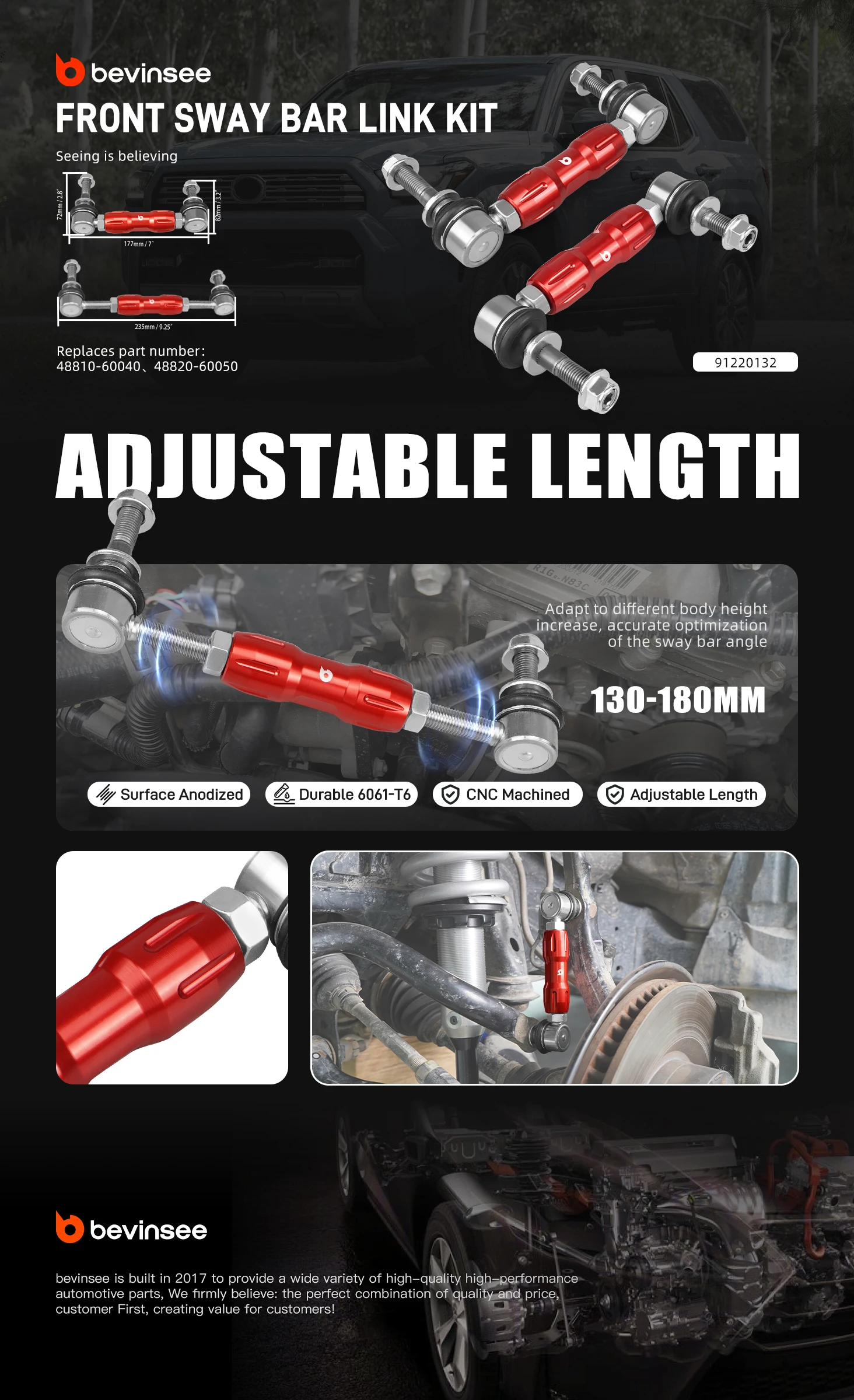 Kit Bevinsee de enlaces de barra estabilizadora delantera de aluminio
