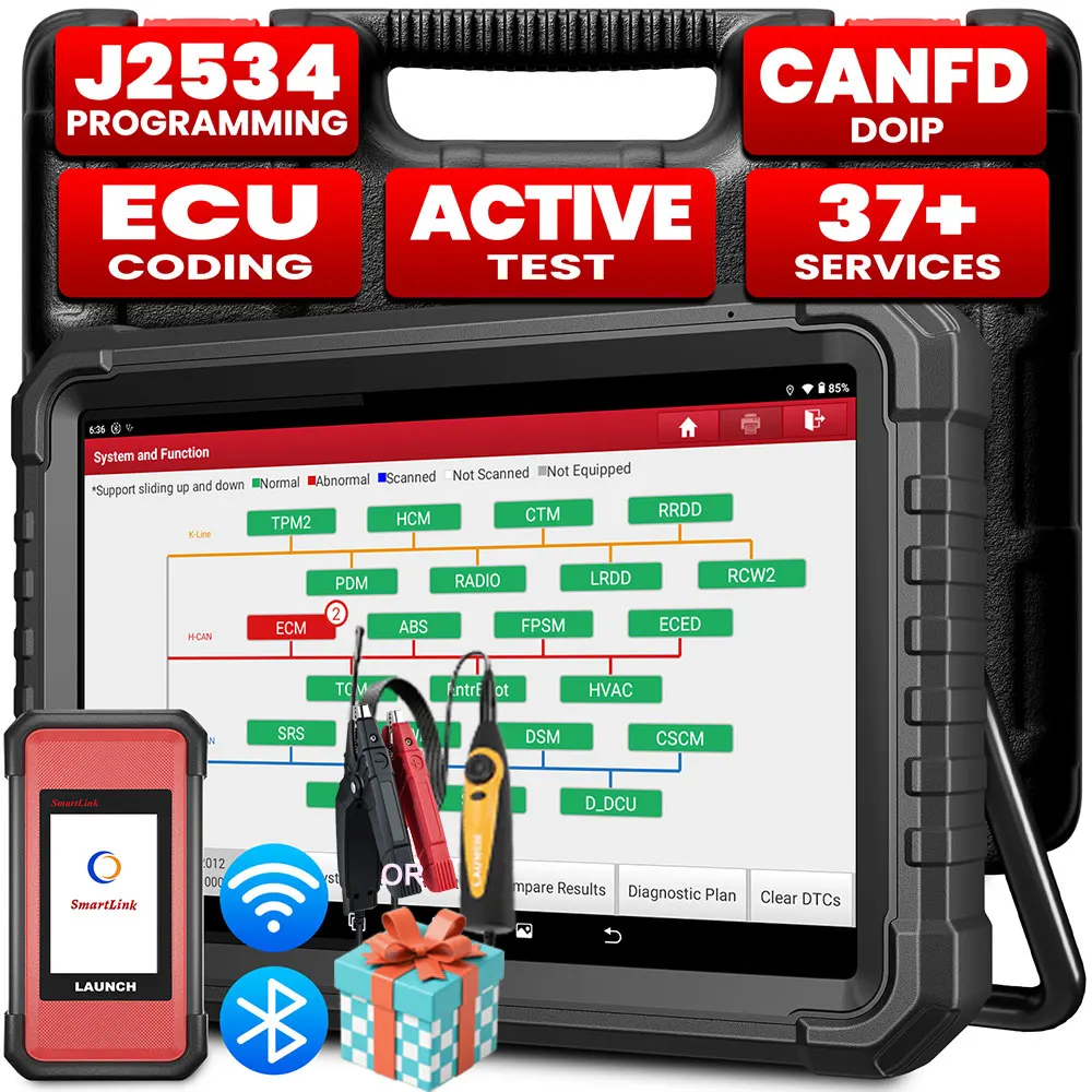 LAUNCH-herramienta de diagnóstico X431 PRO3S + ELITE Auto Car Scanner Pro3s +, escaneo, diagnóstico, 37 + reajustes, prueba activa, codificación ECU, programa J2534