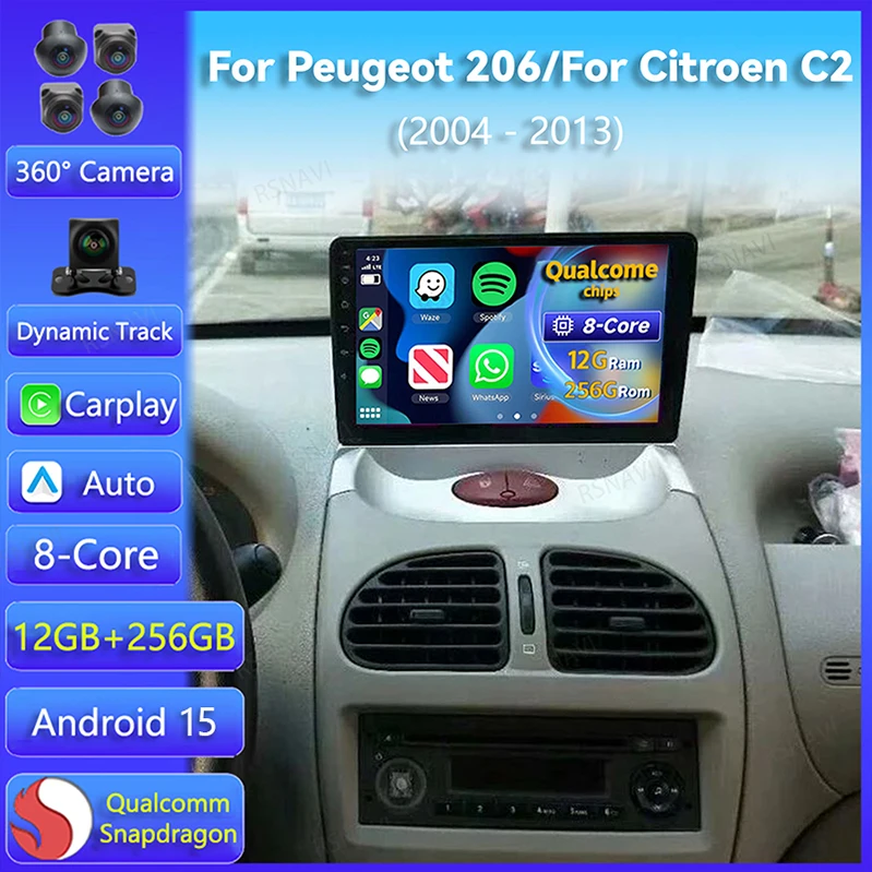Radio multimedia 2DIN con CarPlay para Peugeot 206 y Citroën C2