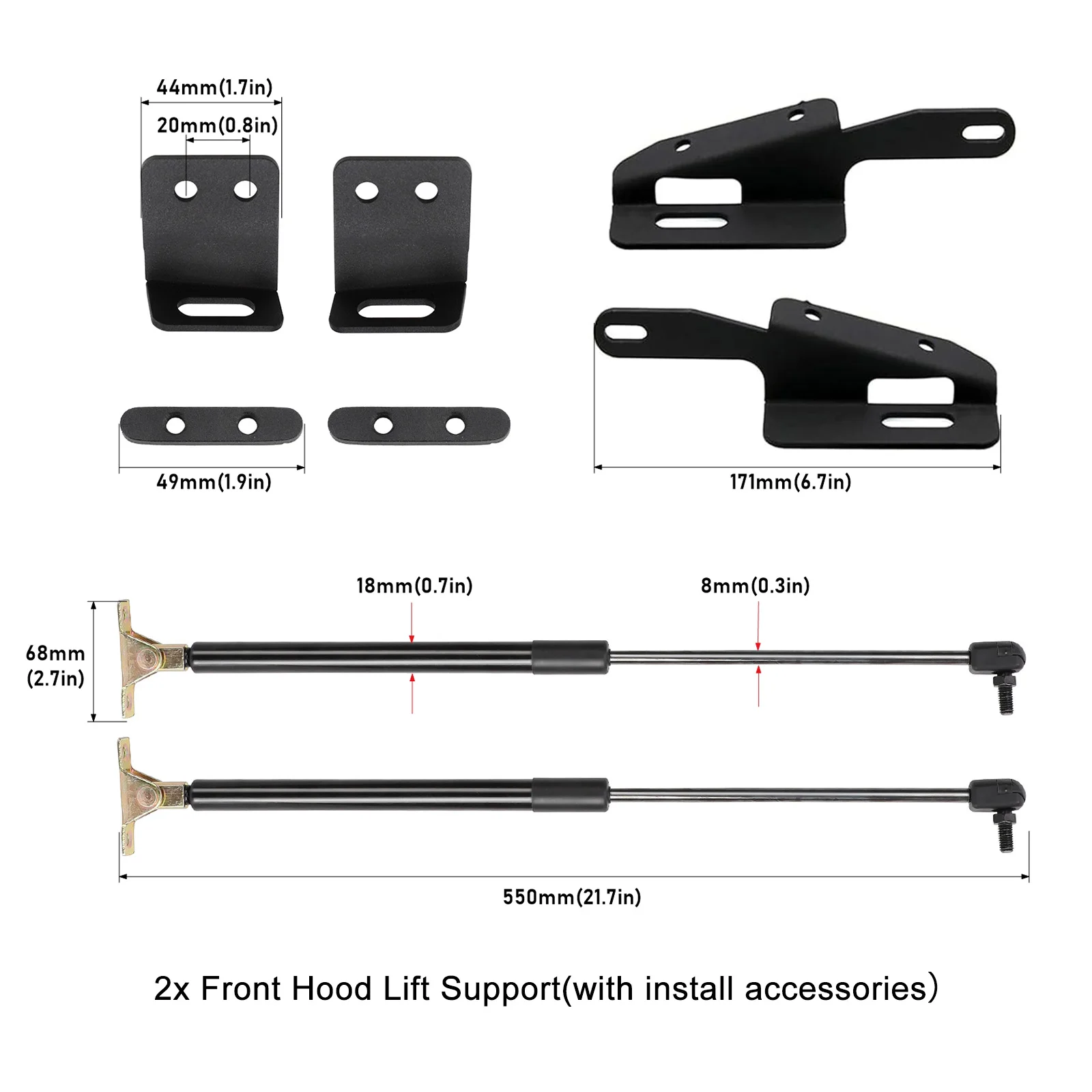 Kit de Asistencia de puntales de soporte de elevación de capó negro, Compatible con Jeep Wrangler JK y Unlimited 2011-2018 2/4, puerta, 1 par - imagen 2