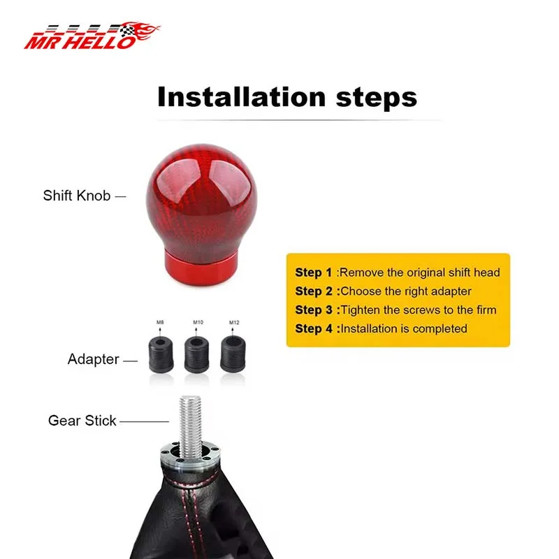 Perilla palanca cambios carbono estilo JDM – Universal 3 adaptadores - imagen 4