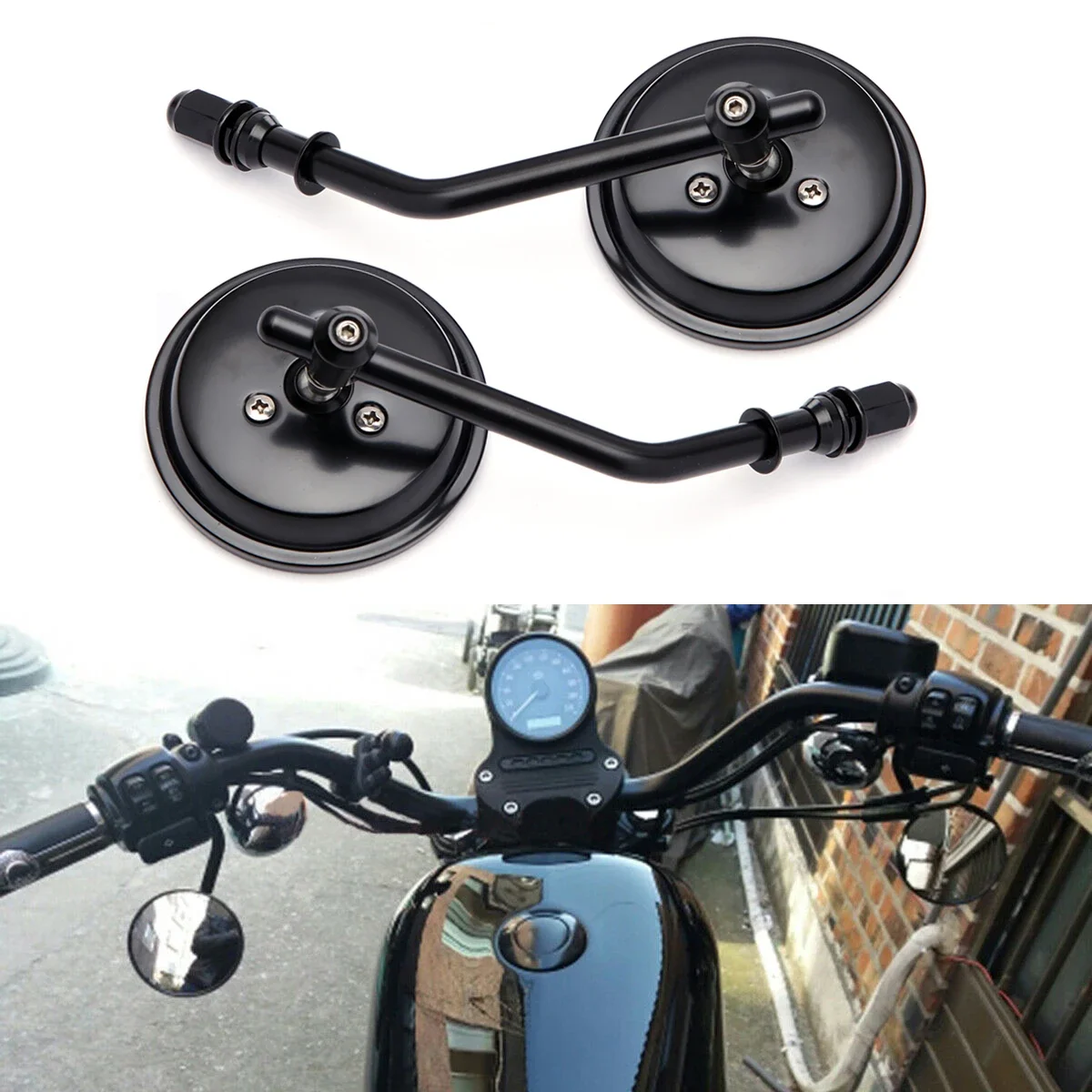 Espejo lateral negro con diseño clásico para Harley