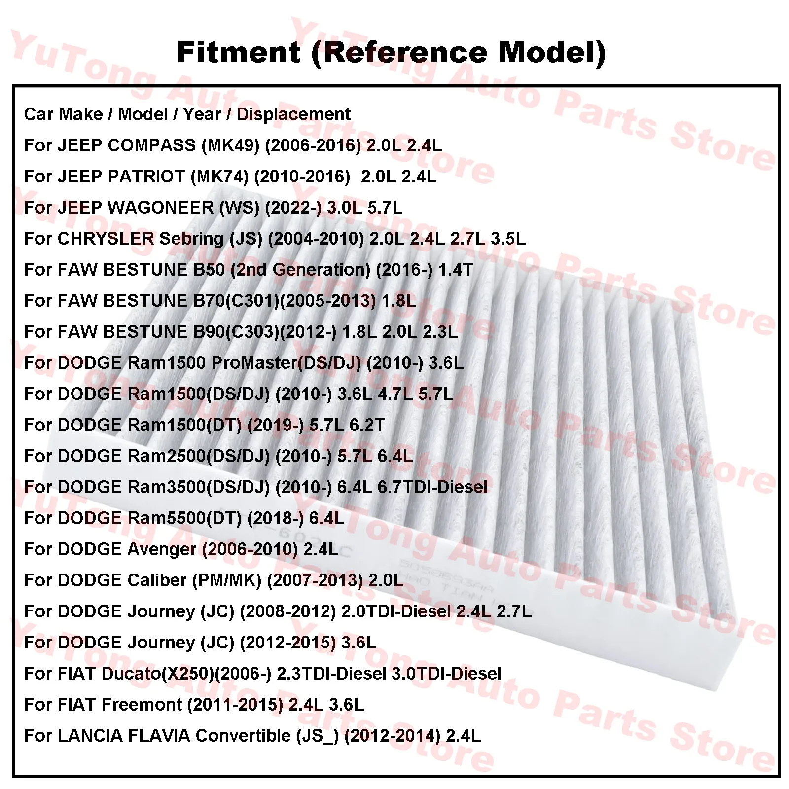 Filtro de aire de cabina para Chrysler Sebring Dodge Avenger calibre Journey Ram Jeep Wagoneer Compass Patriot Fiat Freemont FAW B50 B70 - imagen 3