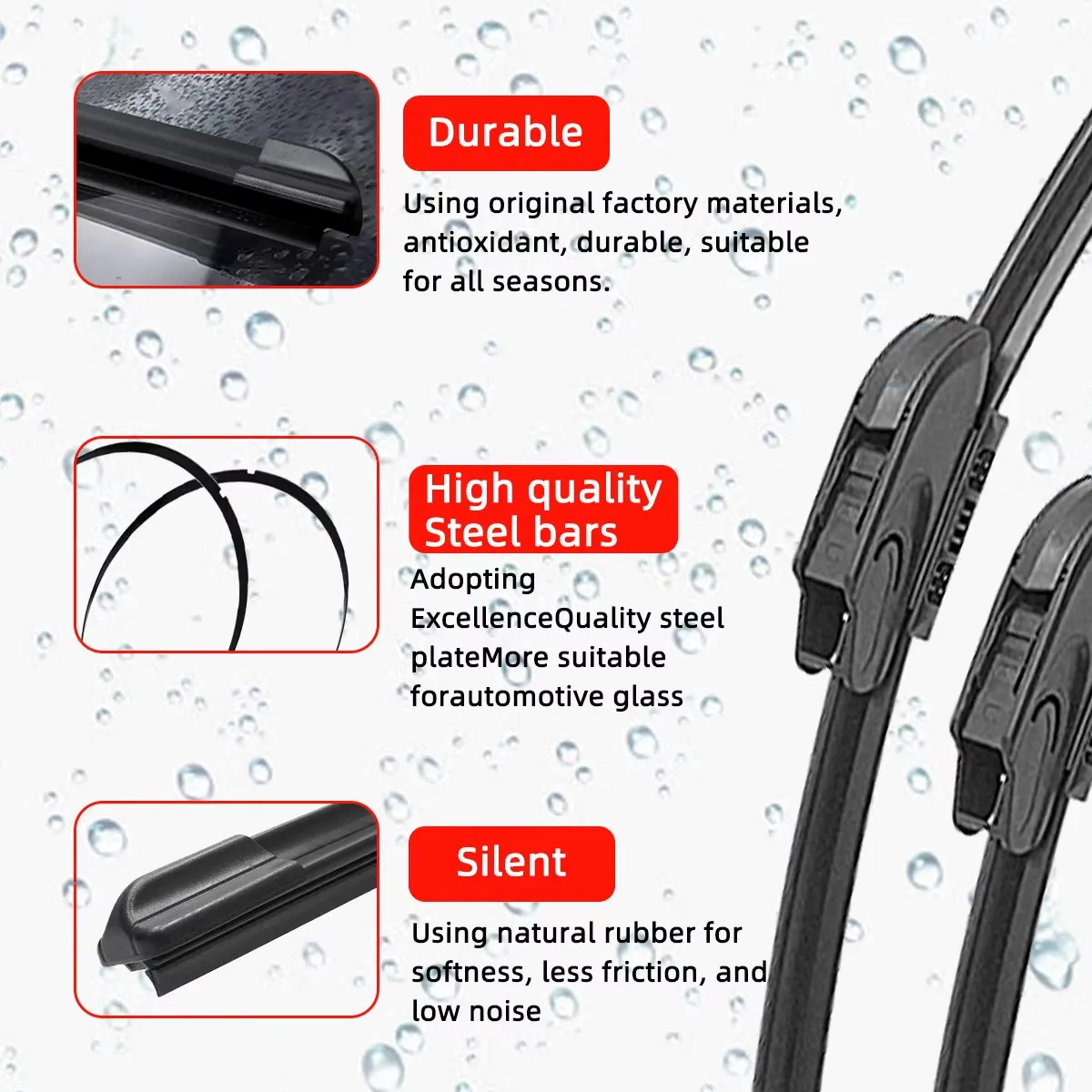 Escobilla limpiaparabrisas universal J/U para coche – goma natural - imagen 3
