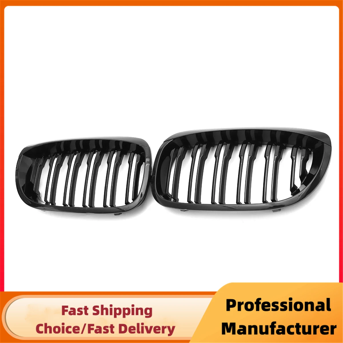 Rejilla de carreras de doble listón para parachoques delantero, para BMW E46, 2 puertas, Coupe Cabriolet 2003-2006, 1 par, parrilla de riñón de coche negra brillante - imagen 3