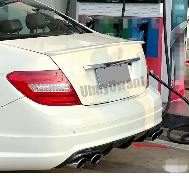 Para mercedes-benz W204 C180K C200 C260 C300 labio difusor de parachoques trasero 2004-2007 placa de alerón divisor de escape de coche de fibra de carbono - imagen 2
