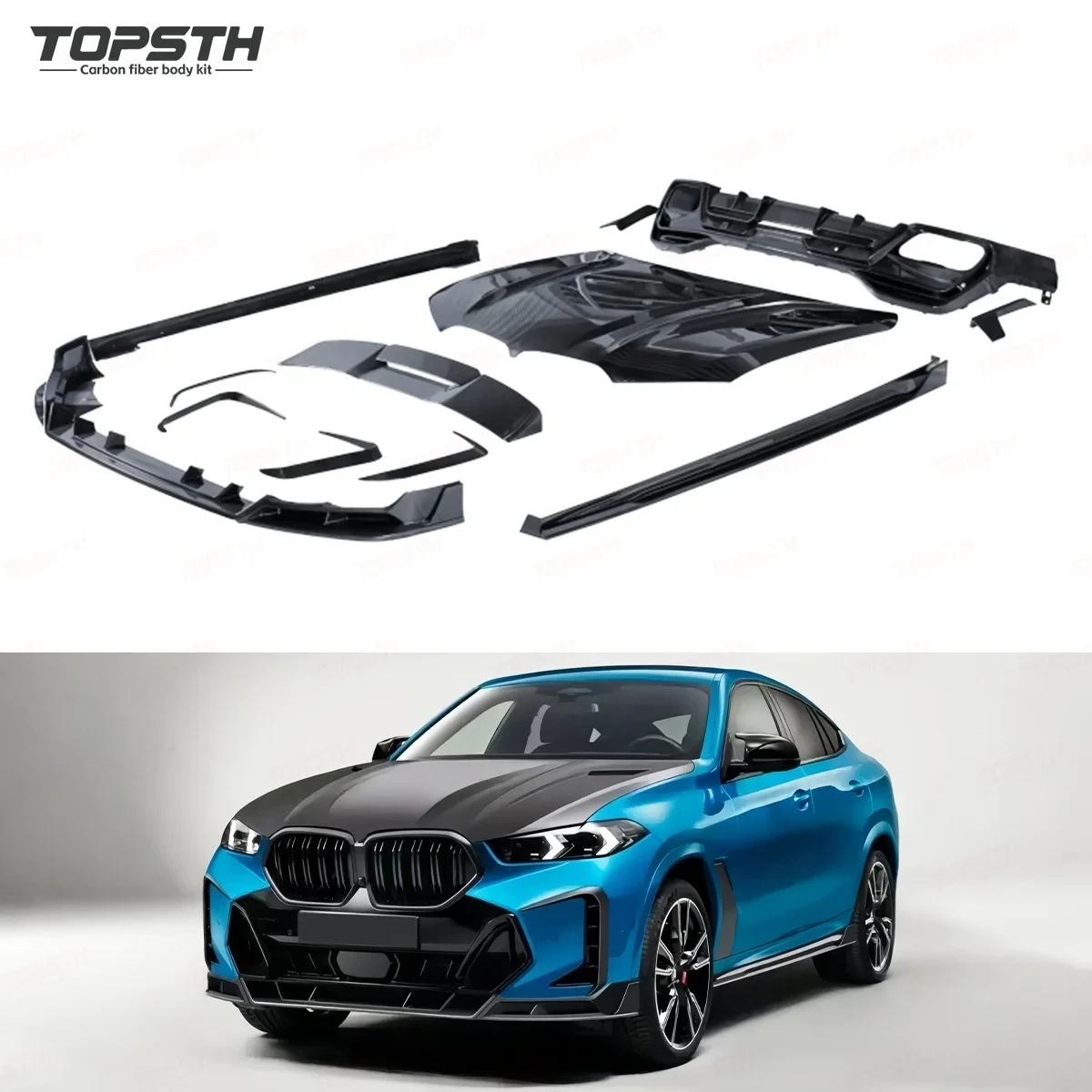 X6 G06 PK estilo fibra de carbono seca labio delantero falda lateral difusor trasero alerón trasero espejo retrovisor Kit de carrocería