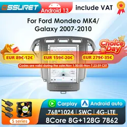 Radio coche OSSURET 2 DIN Android 13 Ford Mondeo MK4 Galaxy 2007-2010