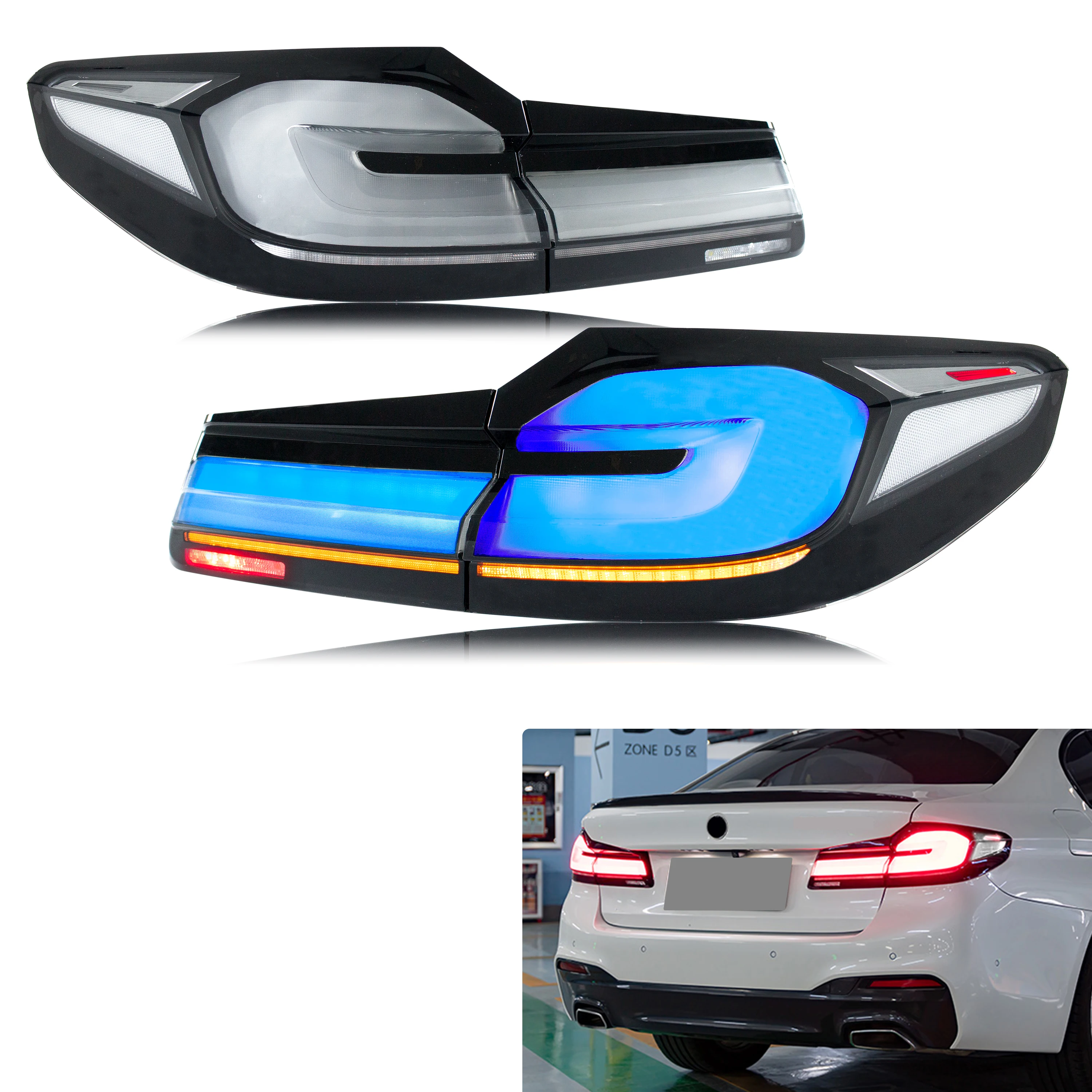 Luces traseras LED BMW G30 F90 M5 5-Series 2017-2020 secuencial azul