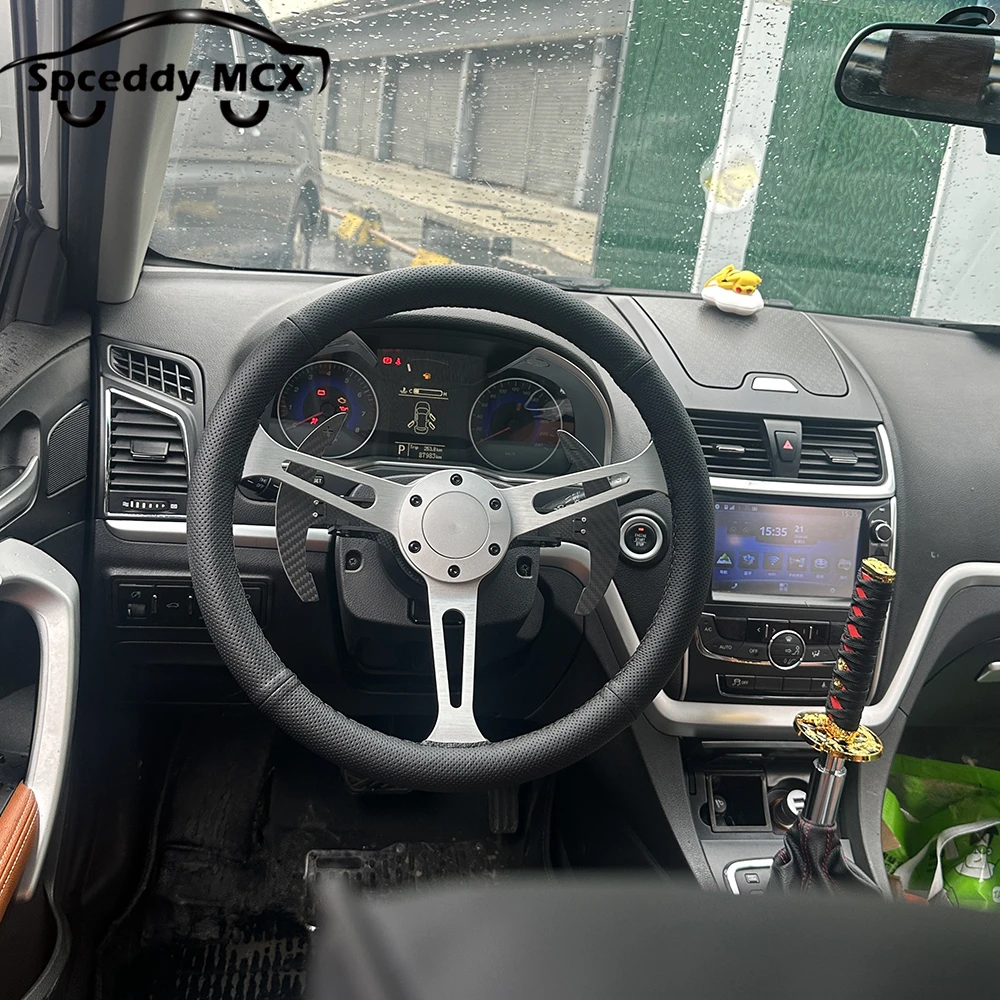 Volante deportivo Spceddy MCX JDM de cuero negro perforado