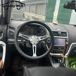 Volante deportivo Spceddy MCX JDM de cuero negro perforado