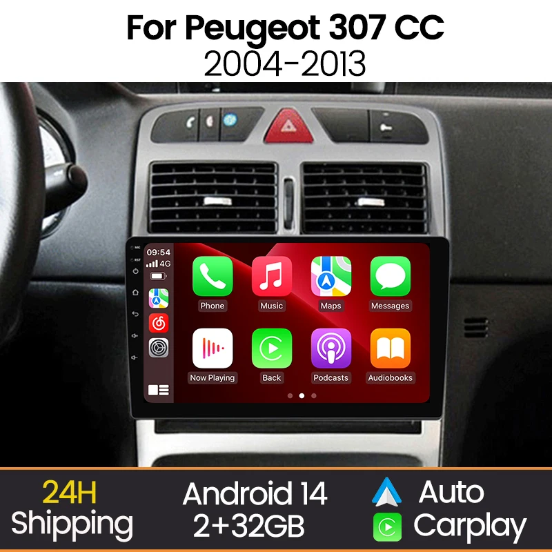 MEKEDE Android 14 reproductor Multimedia de Radio de coche para Peugeot 307 CC 2004 - 2013 Android Auto inalámbrico CarPlay navegación GPS WIFI