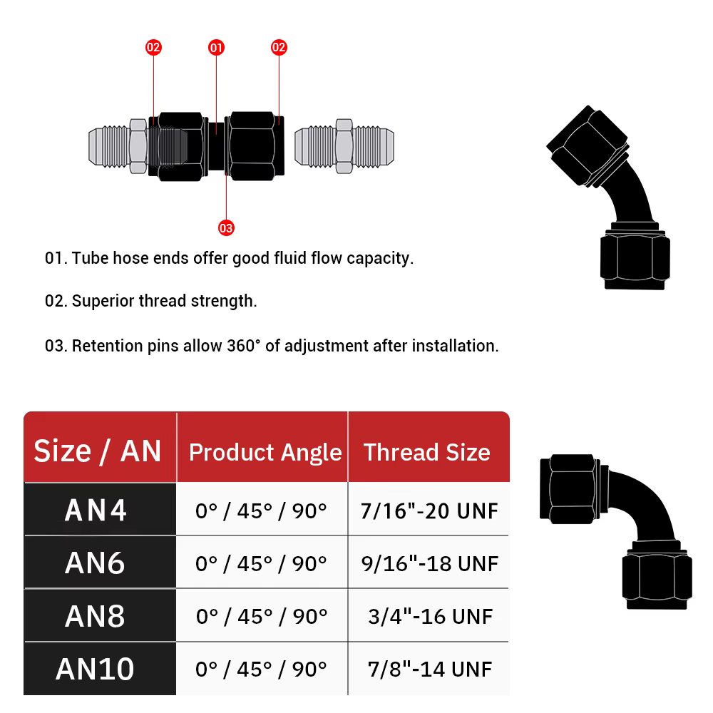 TF-1089 Adaptadores rectos aluminio AN4-AN8 10AN doble hembra negro - imagen 3