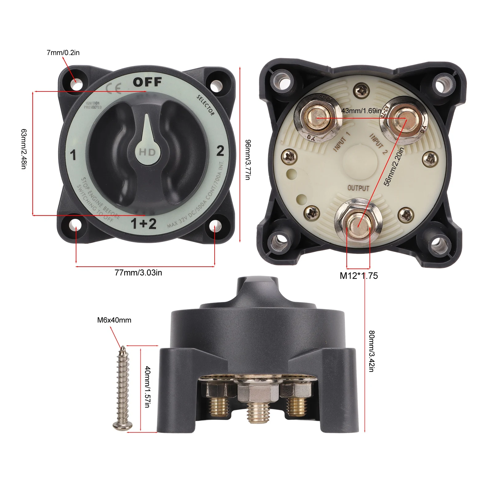 Desconectador selector de batería marino impermeable de cobre - imagen 5