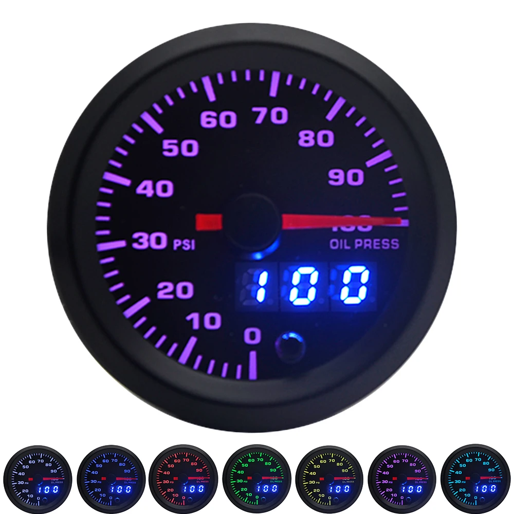Medidor presión aceite 52 mm LED multicolor 0-100 PSI