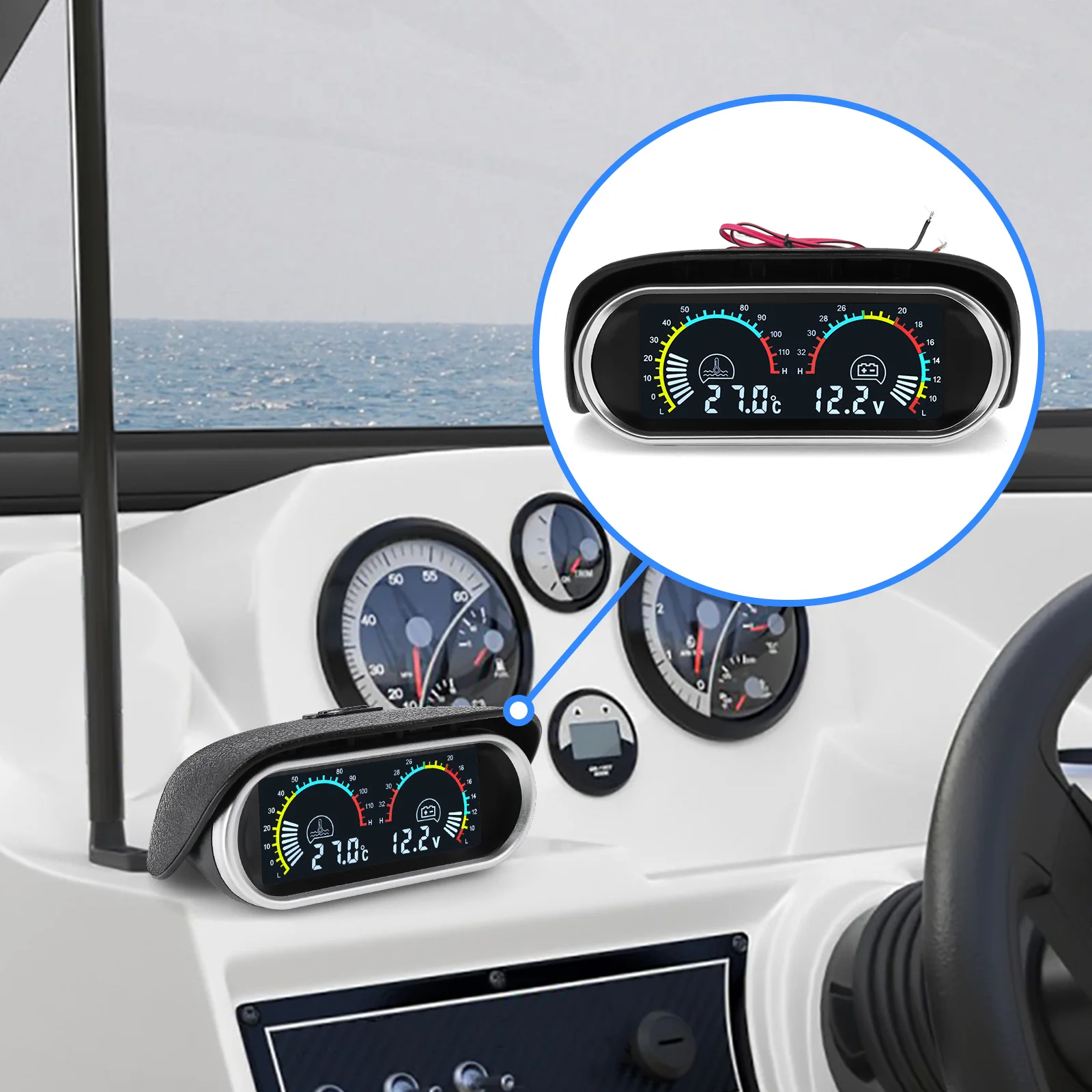 Medidor de temperatura del agua + voltímetro 2 en 1 medidor Digital LCD con Sensor de temperatura del agua 1/8 NPT para camión automático - imagen 2