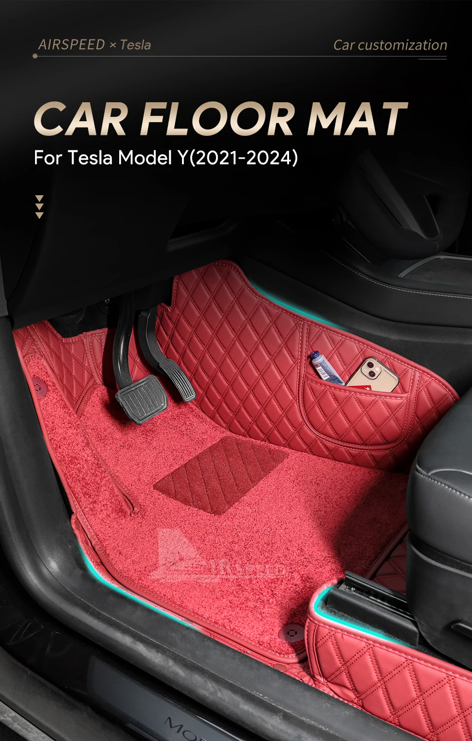 Alfombrilla de doble capa instalada en Tesla Model Y