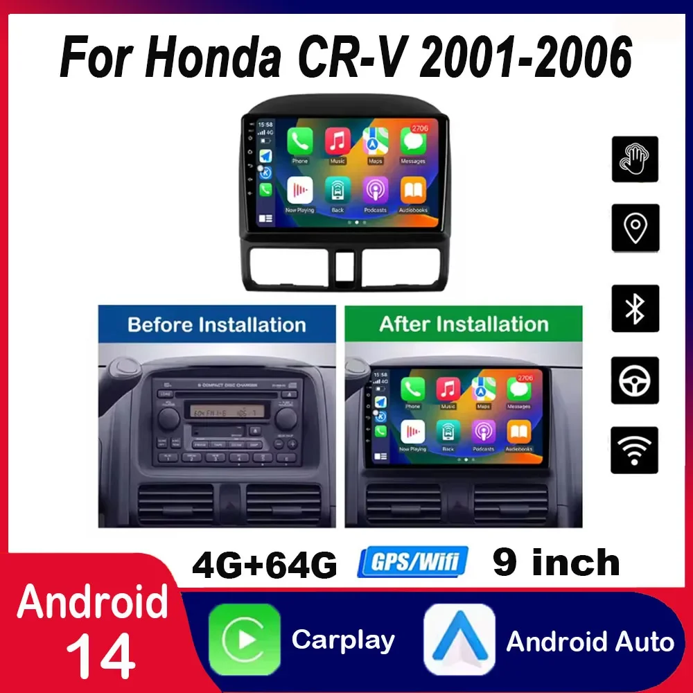 Pantalla multimedia para Honda CR‑V con CarPlay y Android Auto, AHD