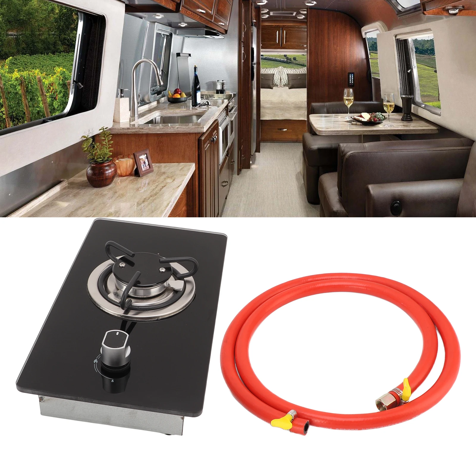 Estufa gas 1,8 kW vidrio templado ajustable para RV y Yates
