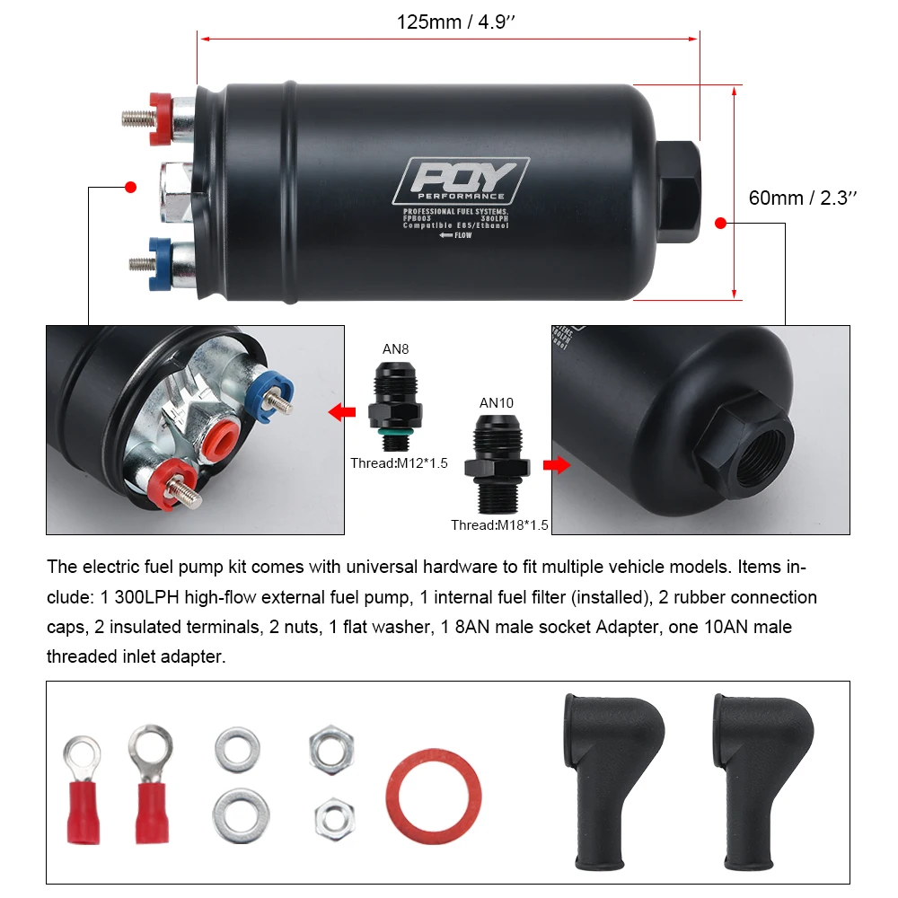 Bomba combustible externa EFI 380 LPH – alta presión 1000HP compatible E85 - imagen 5