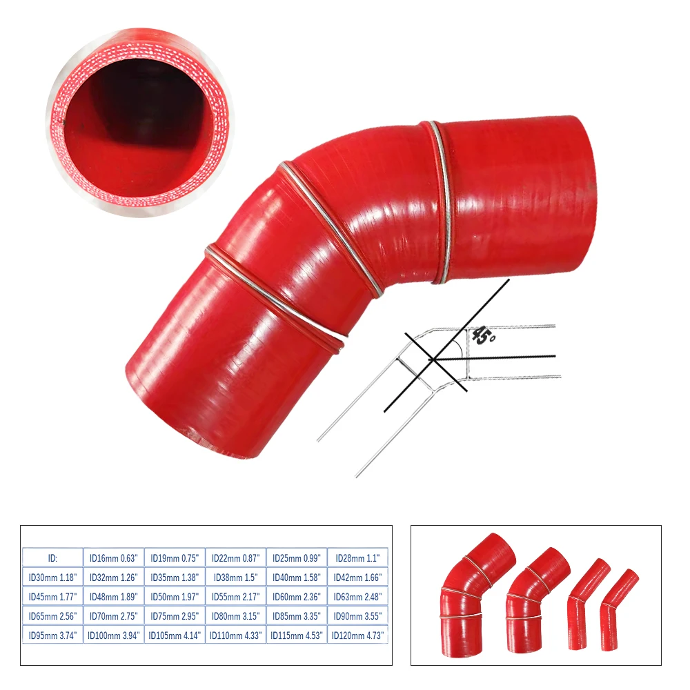 Manguito de silicona para turbo 45° rojo de alta presión
