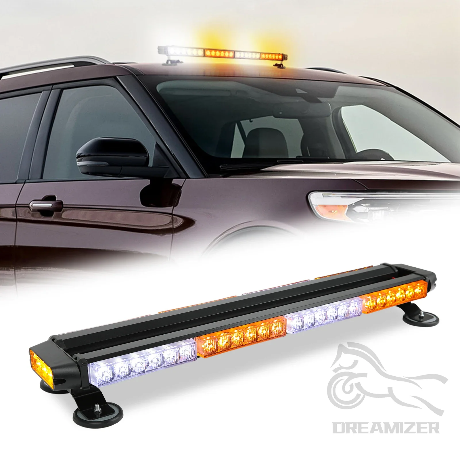 Barra LED estroboscópica magnética blanca/ámbar para coche y remolque - imagen 4